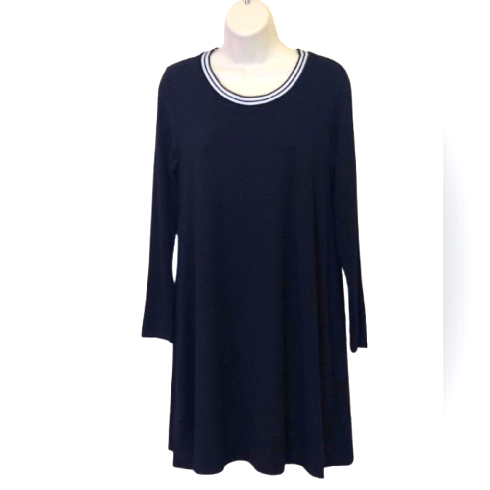 Les Amis Black w/White&Black Stripe Crewneck Long Sleeve Tunic Dress,Medium,NWT